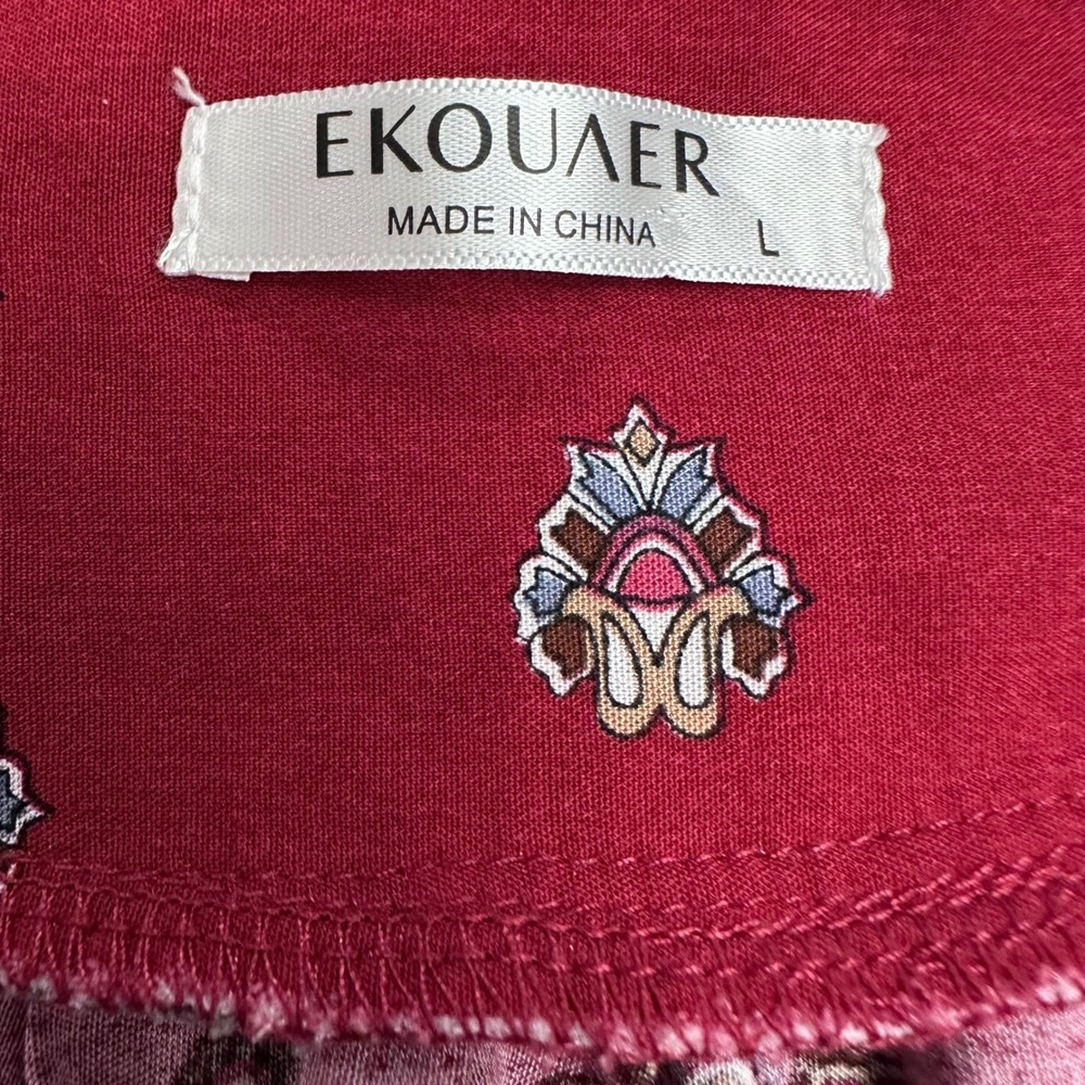 Ekouaer Womens Muu Muu House Dress Maroon Boho Floral Mandala Print Pockets Lg - Picture 2 of 11